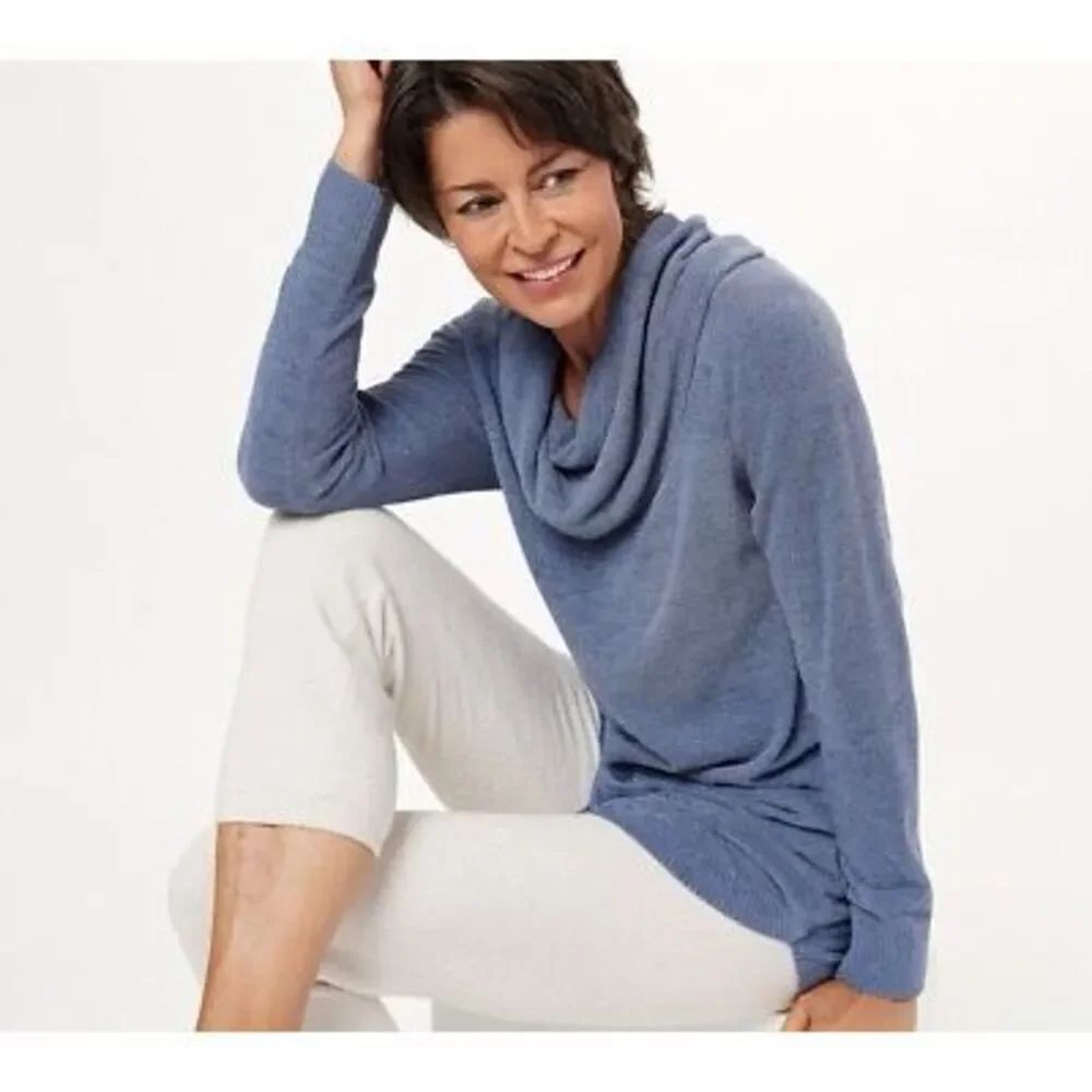 NEW Barefoot Dreams CozyChic Ultra Lite Cowl Neck Hi-Low Tunic in Harbor Blue La
